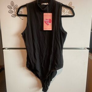 Papaya Black body suit with snap closure